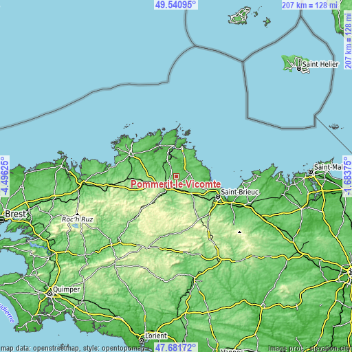 Topographic map of Pommerit-le-Vicomte