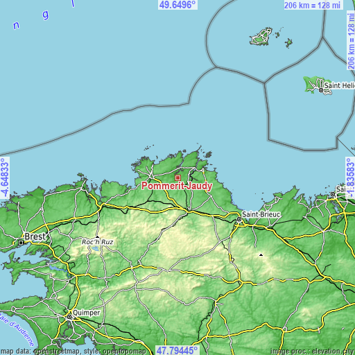 Topographic map of Pommerit-Jaudy