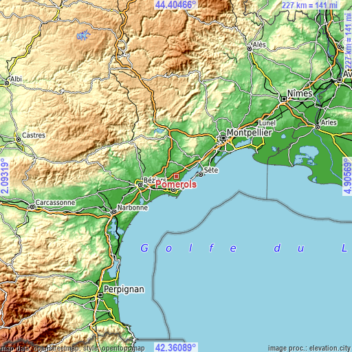 Topographic map of Pomérols