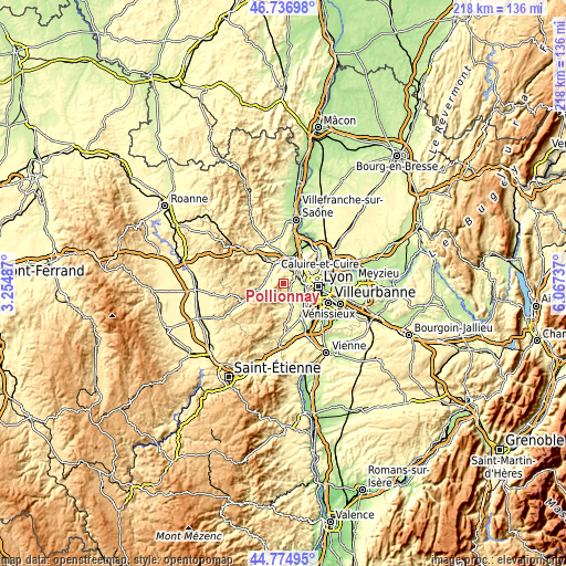 Topographic map of Pollionnay
