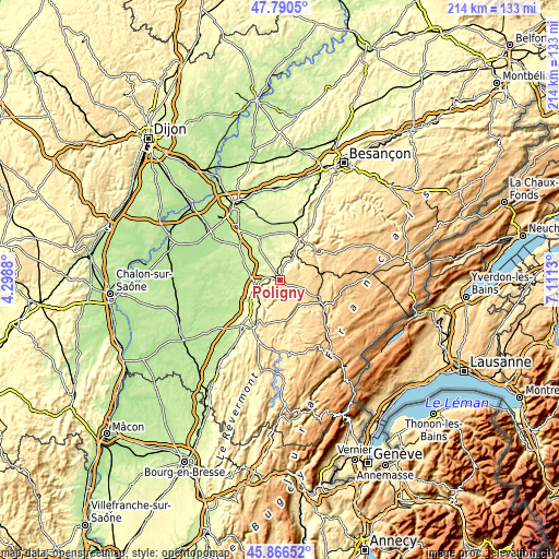 Topographic map of Poligny