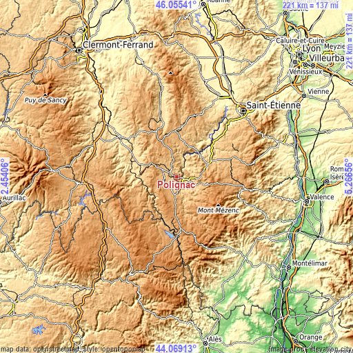 Topographic map of Polignac