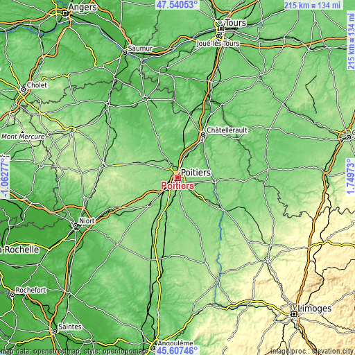 Topographic map of Poitiers
