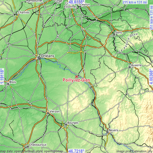 Topographic map of Poilly-lez-Gien