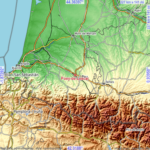 Topographic map of Poey-de-Lescar