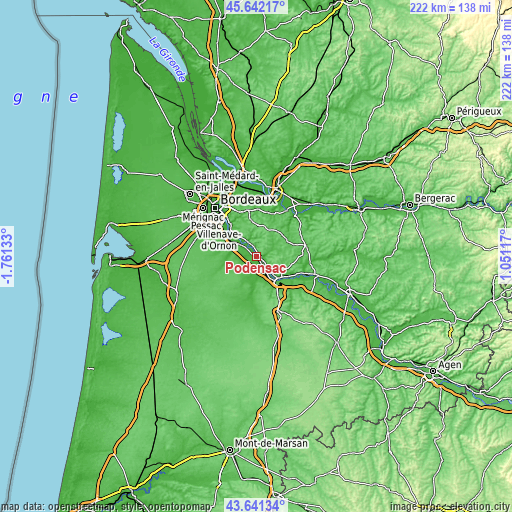 Topographic map of Podensac