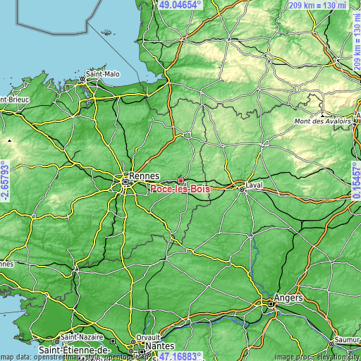 Topographic map of Pocé-les-Bois