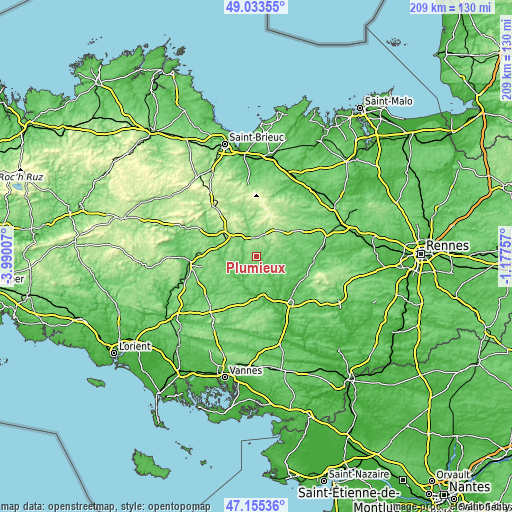 Topographic map of Plumieux