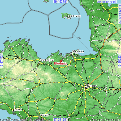 Topographic map of Pluduno