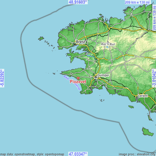 Topographic map of Plozévet