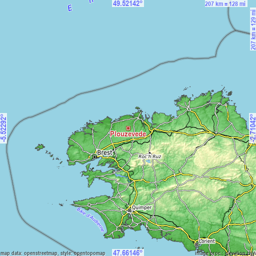 Topographic map of Plouzévédé