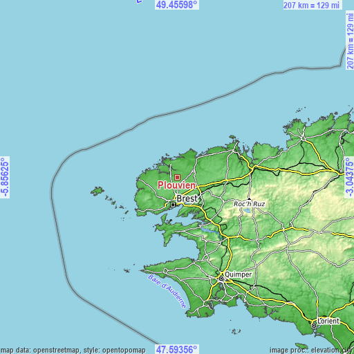 Topographic map of Plouvien