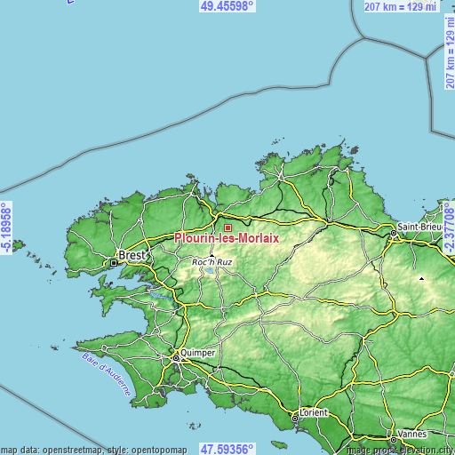 Topographic map of Plourin-lès-Morlaix