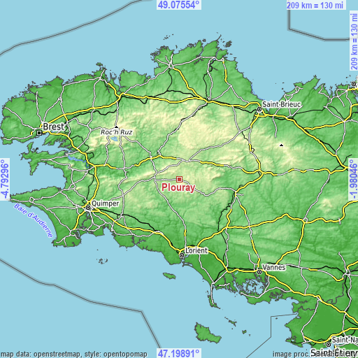 Topographic map of Plouray