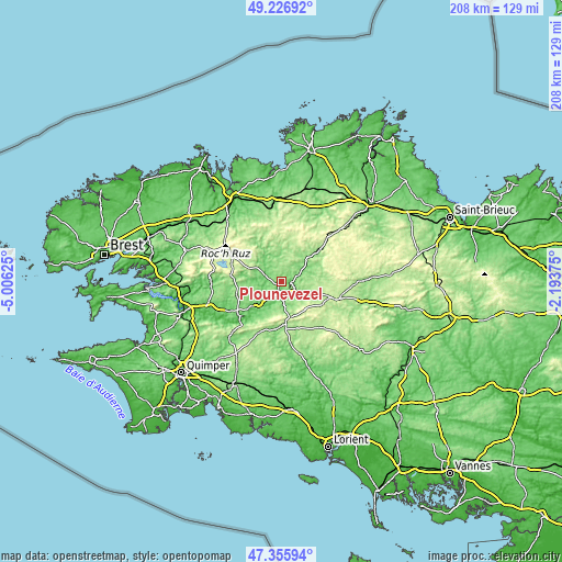 Topographic map of Plounévézel