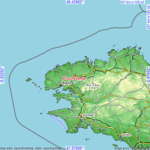 Topographic map of Plounéventer