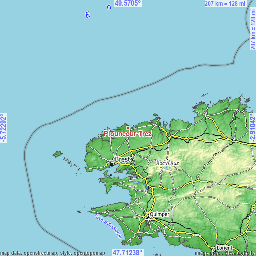 Topographic map of Plounéour-Trez