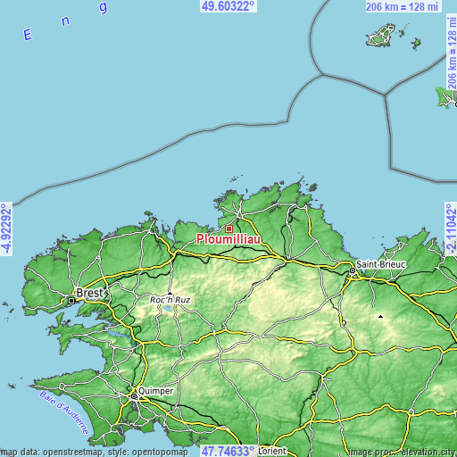 Topographic map of Ploumilliau