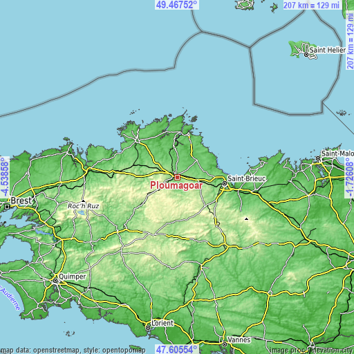 Topographic map of Ploumagoar