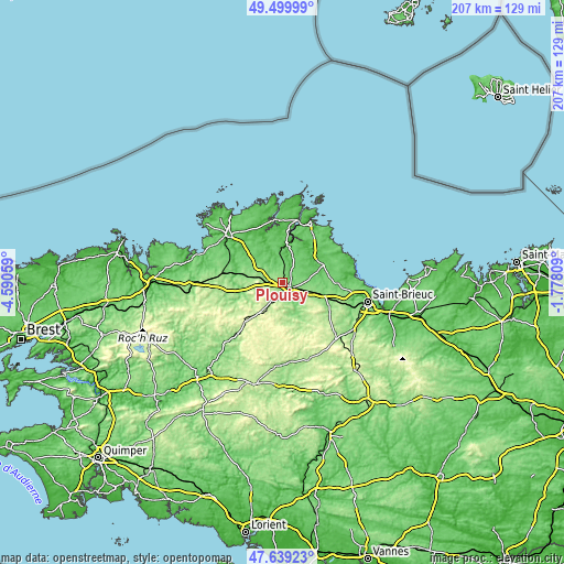 Topographic map of Plouisy