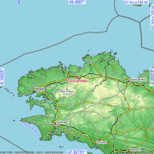 Topographic map of Plouigneau