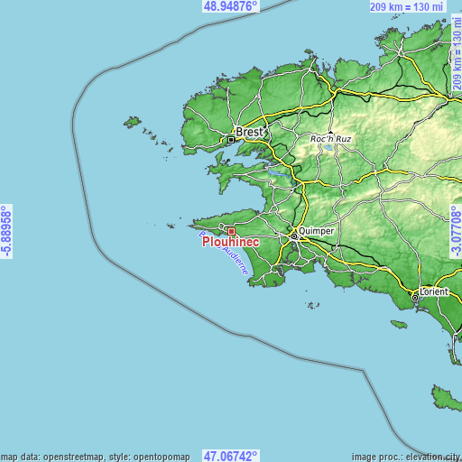 Topographic map of Plouhinec