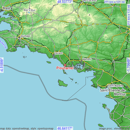 Topographic map of Plouharnel