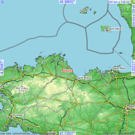 Topographic map of Plouha