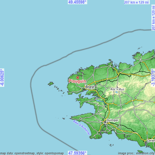 Topographic map of Plouguin