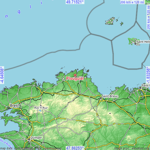 Topographic map of Plouguiel