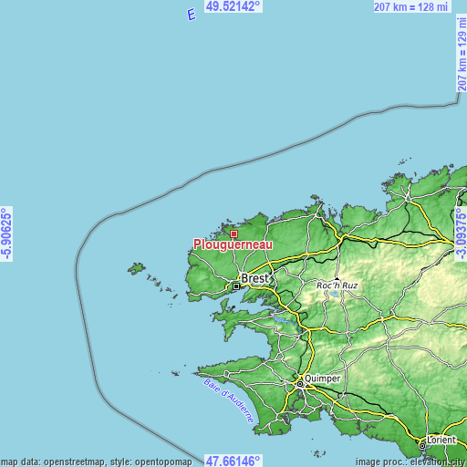 Topographic map of Plouguerneau