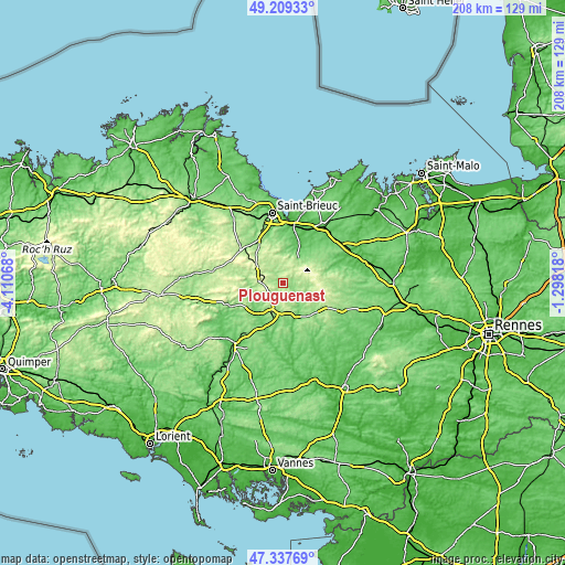 Topographic map of Plouguenast