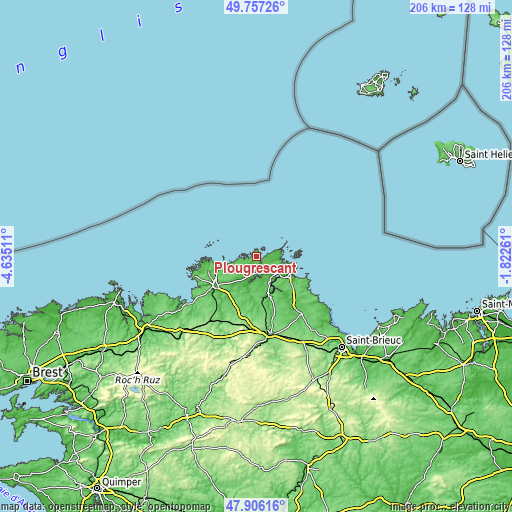 Topographic map of Plougrescant