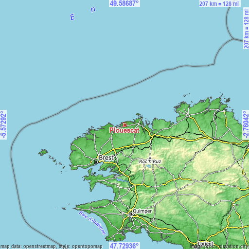 Topographic map of Plouescat