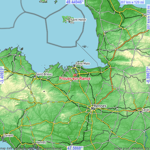 Topographic map of Plouër-sur-Rance