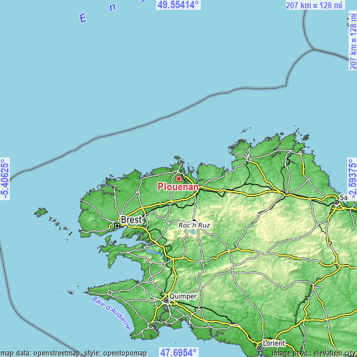 Topographic map of Plouénan