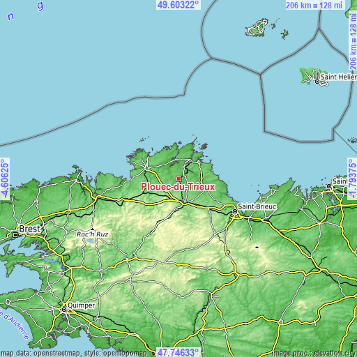 Topographic map of Plouëc-du-Trieux