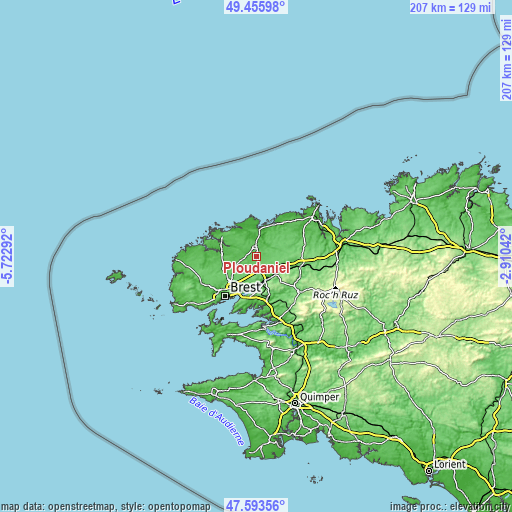 Topographic map of Ploudaniel