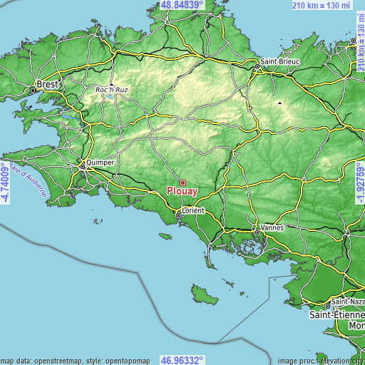 Topographic map of Plouay