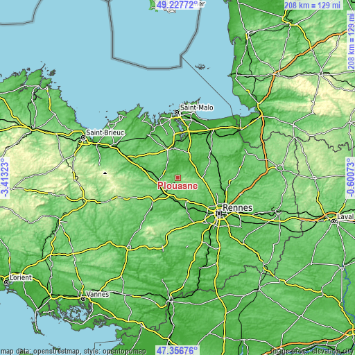 Topographic map of Plouasne