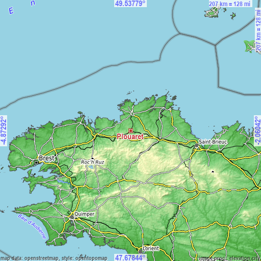 Topographic map of Plouaret