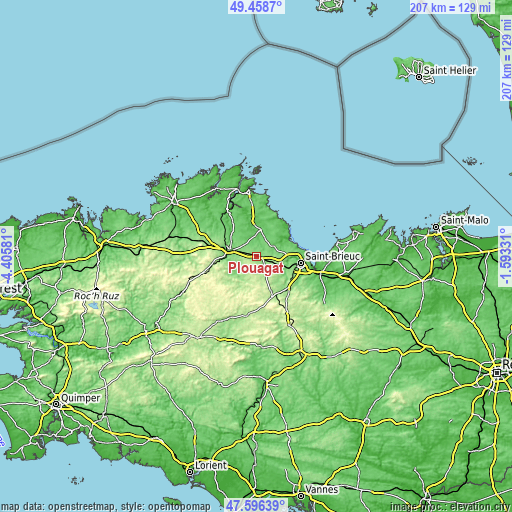 Topographic map of Plouagat