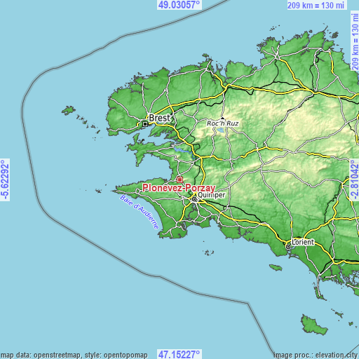 Topographic map of Plonévez-Porzay