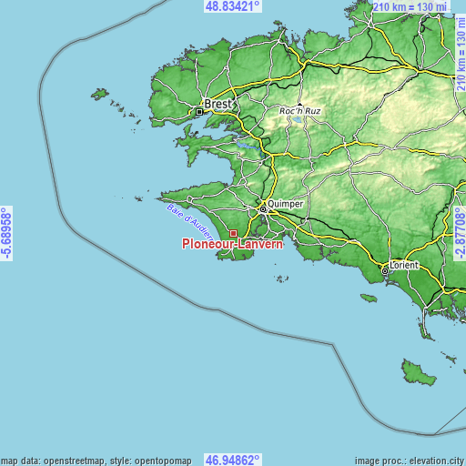 Topographic map of Plonéour-Lanvern