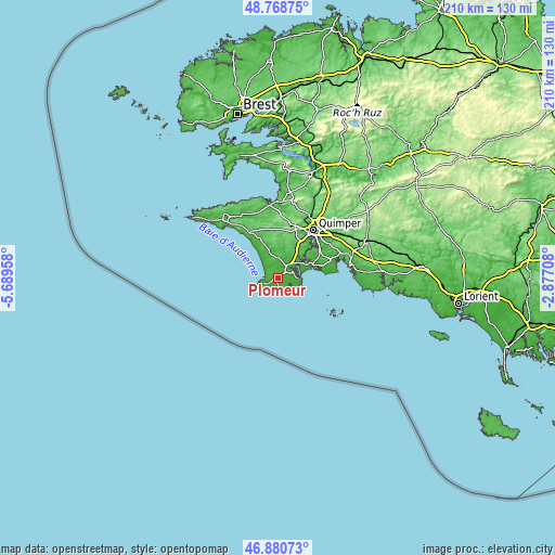 Topographic map of Plomeur