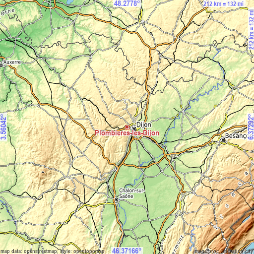 Topographic map of Plombières-lès-Dijon