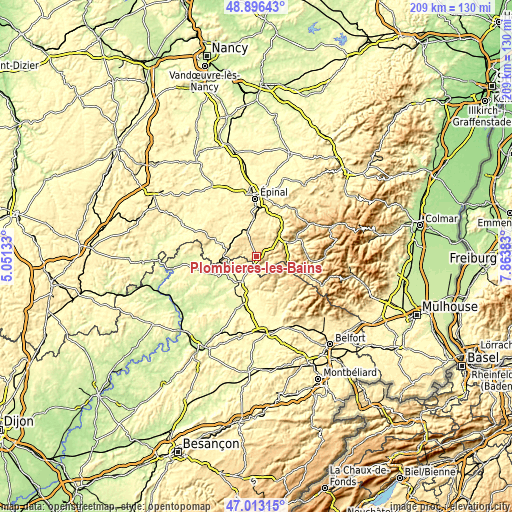 Topographic map of Plombières-les-Bains