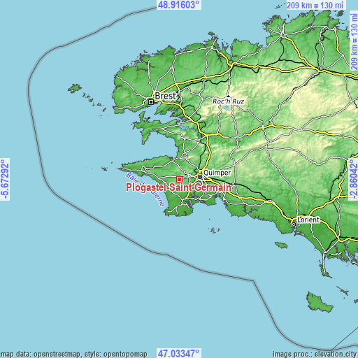Topographic map of Plogastel-Saint-Germain