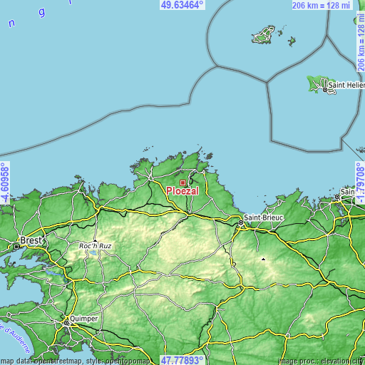 Topographic map of Ploëzal