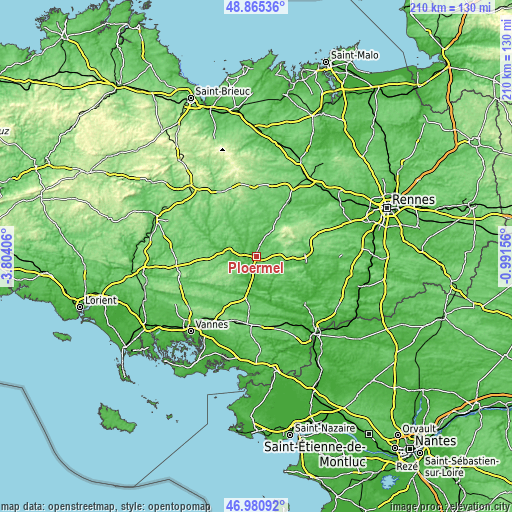 Topographic map of Ploërmel